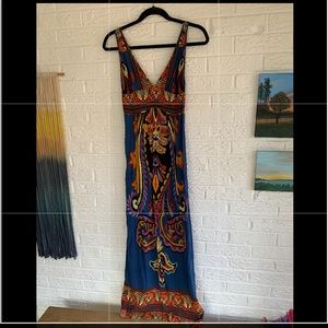 32. Vacay Vibes Maxi dress, beautiful rich blue multi-colored pattern